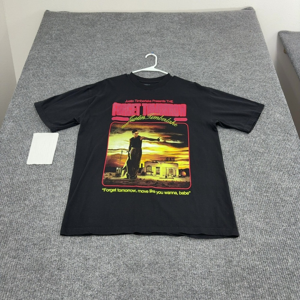 Justin Timberlake T Shirt Mens L Black Cotton Forget Tomorrow World Tour 2024